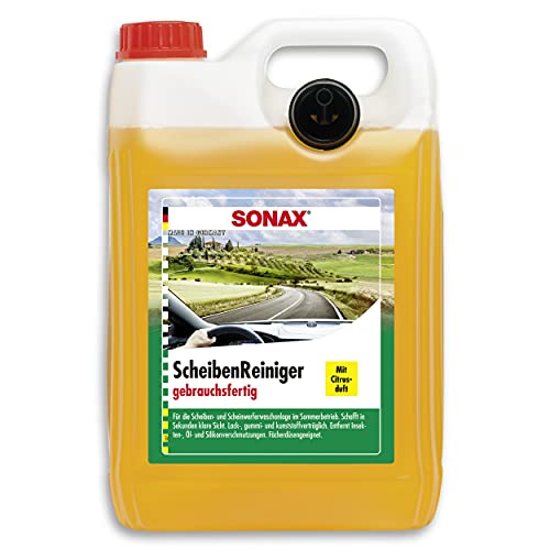 SONAX 02605000 Ruitenreiniger gebruiksklaar met citrusgeur (5 liter) gebruiksklare reiniger voor de ruitensproeiers en koplampensysteem ,citrus,geel