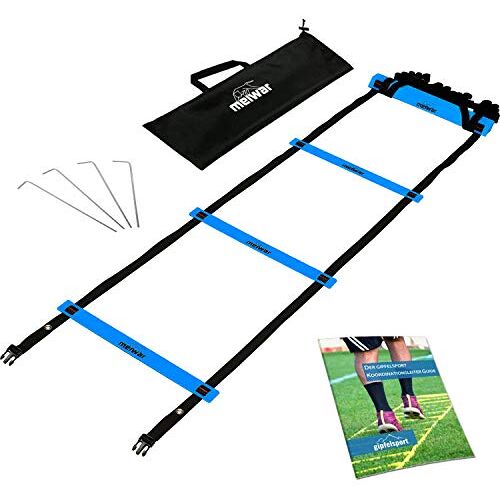 meiwar Agility Ladder voor coördinatie, 6 m, trainingsladder, met robuuste sporten voor coördinatietraining, voetbaltraining, blauw, 6 m