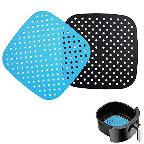 Betinyar 2 stuks herbruikbare luchtfriteuse voeringen, 8,5 inch vierkante niet-stick siliconen luchtfriteuse mand matten, airfriteuse accessoires voor 5,8 QT en grotere luchtfriteuses (vierkant)