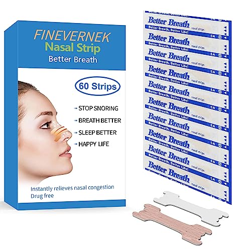 FINEVERNEK Neusstrips, 60 anti-snurk neuspleisters, neusverwijdende neusstrips voor betere ademhaling, neusspreider, sport, maat L (66mm*19mm)