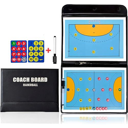 CREADY ® Magnetisch handbalbord, handbal-tactiekbord, handbal-tactiekbord met magneten, magnetische handbalmap, voor trainers en scheidsrechters