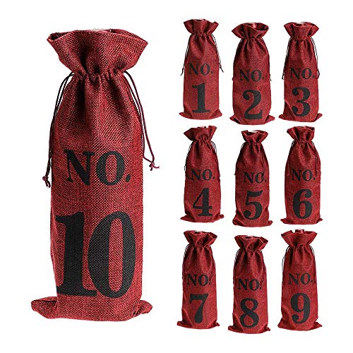 sunwes 1 to 10 Burlap Wine Bags Blind Wine Tasting,Wine Bags Wedding Table Numbers,Wine Tasting Bags,Party,Christmas,10 Pcs,Red