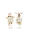 J-Line kerstfiguur Engel/Rendier - metaal - wit/goud - large - 2 stuks