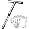 Roylvan Soil Sampler Probe Tool 13 Inch, T-Shape Handle Stainless Steel Soil Test Kits Sampling Tool with 5 Portable Reusable Sample Bags for Gardening Lawn Care, Silver