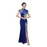 TRENIS Lange Cheongsam jurk (kleur: blauw, maat: 2XL)