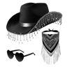 borek Cowgirl-hoed, 3-delige strass-kwast Cowgirl-pet-set, hartvormige zonnebril Cowgirl-kostuum, feest-cowgirl-hoofddeksel en sjaalsets voor concerten, Halloween en rollenspelfeesten