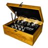 SnowCrystal Florsol Whisky Steine Set Edelstahl wiederverwendbar Geschenk Holz Box mit 2 Gläsern, Zange und 8 Cubes