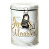 Cherioll Spaarpot, spaarpot, voor bruiloft, huwelijk, bruidspaar, geschenk, metalen spaarpot, Just Married, 11 x 8,5 cm