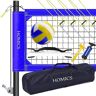 Homics Volleybalnetset met liersysteem, outdoor volleybalnet voor achtertuin, professionele heavy duty volleybalnetset inclusief palen, volleybal, pomp, hamer, grenslijn en draagtas