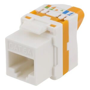 Deltaco Cat6a Keystone Jack, Toolless, Plastic, White/orange