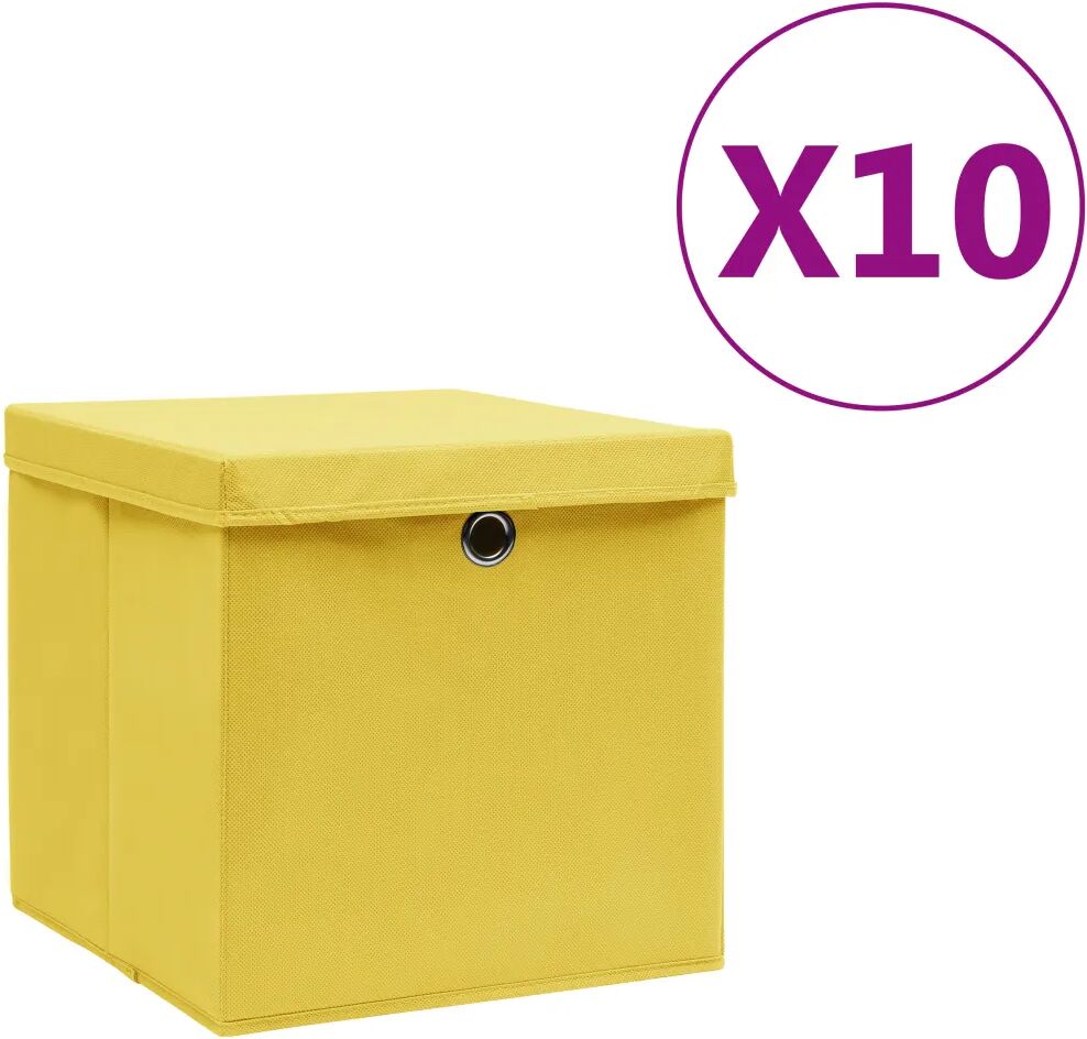 vidaXL Úložné boxy s vekom 10 ks, 28x28x28 cm, žlté