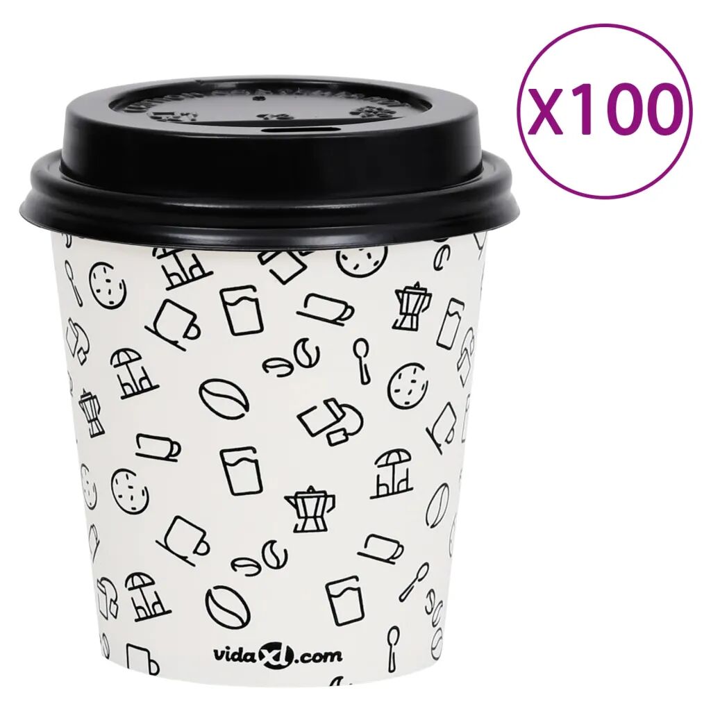 vidaXL Kávové papierové poháre s viečkom 200 ml 100 ks biele a čierne