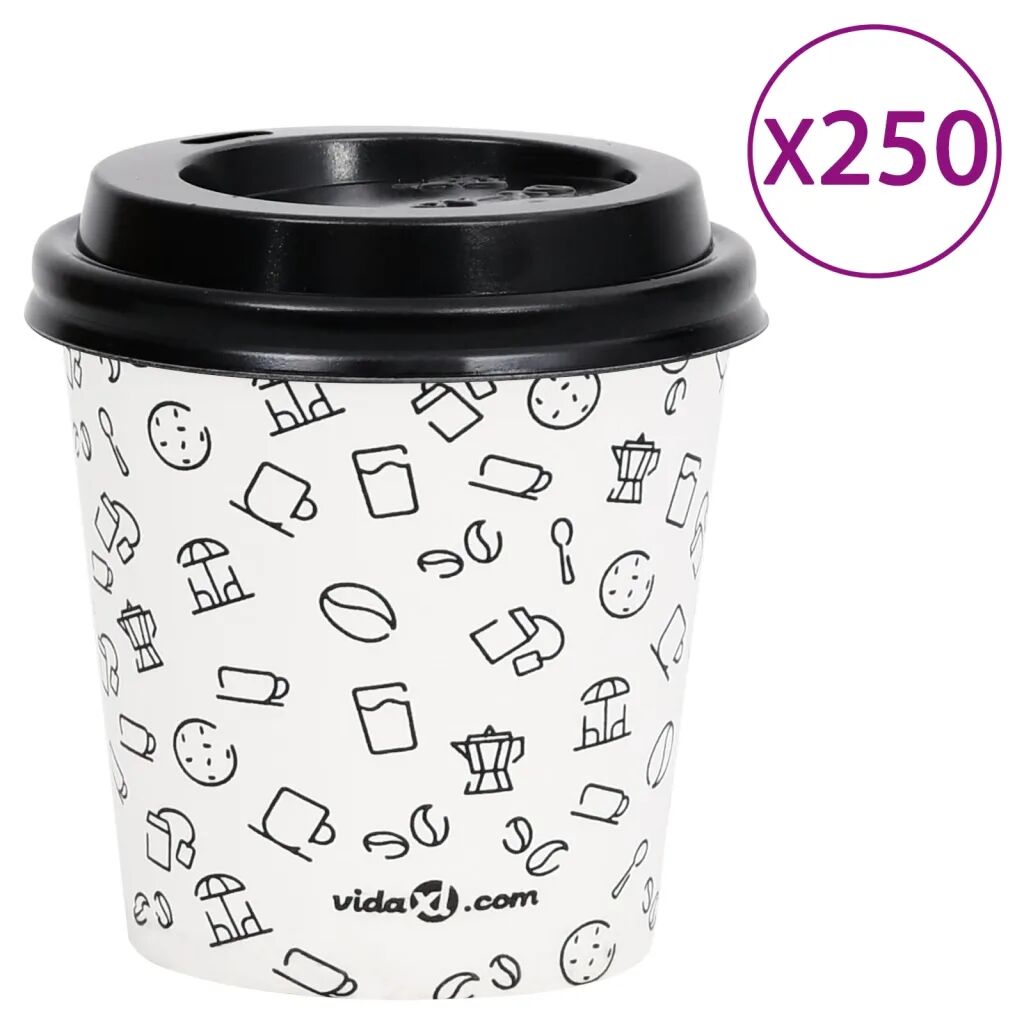 vidaXL Kávové papierové poháre s viečkom 120 ml 250 ks biele a čierne