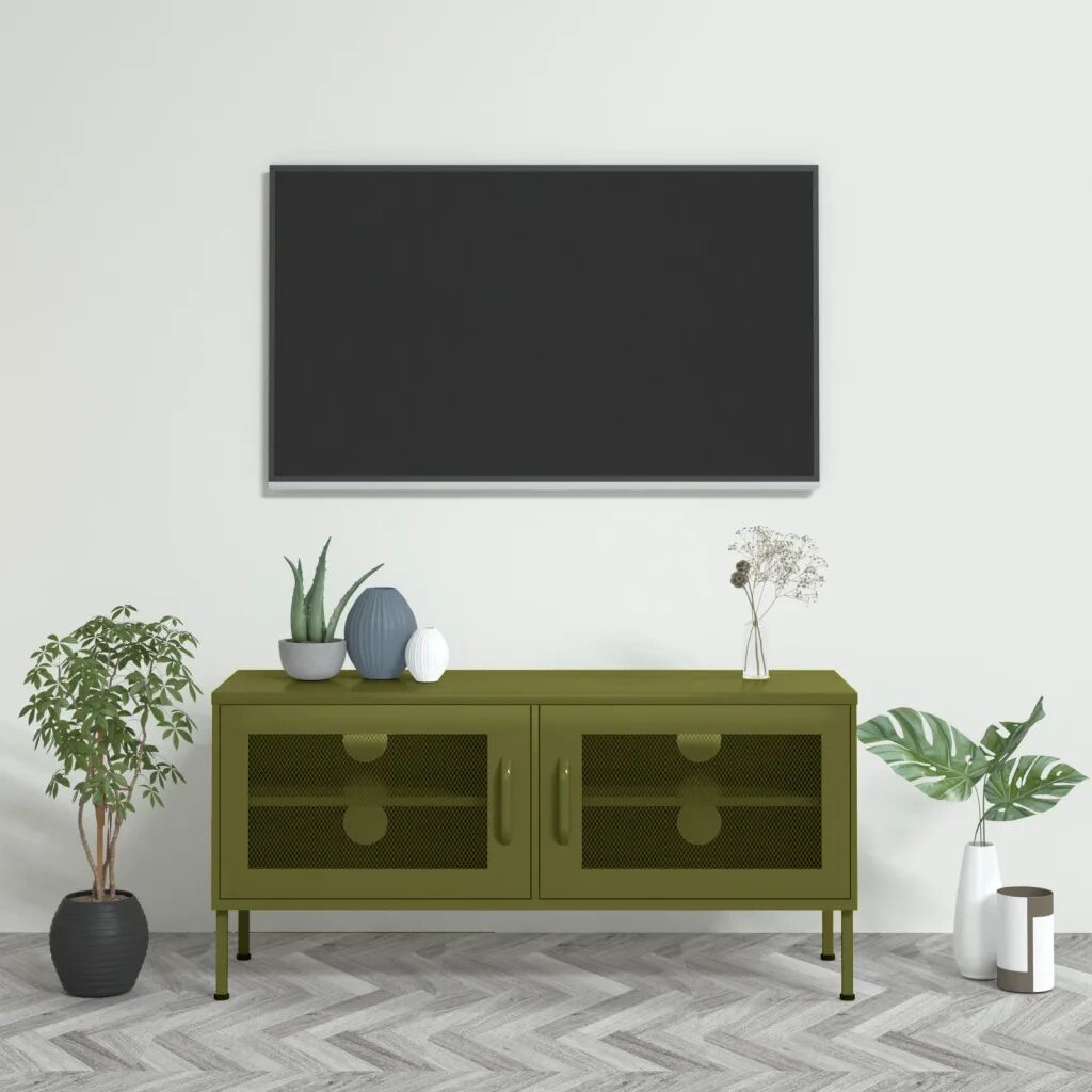 vidaXL TV skrinka olivovo-zelená 105x35x50 cm oceľ