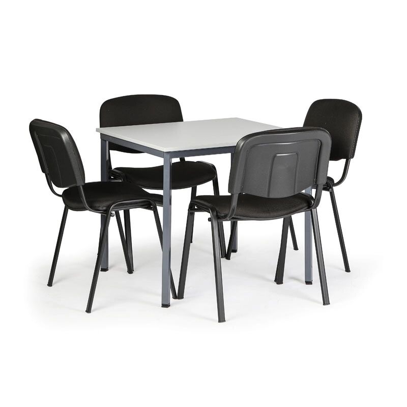 B2B Partner Stôl jedálny, šedý 800x800 + 4 stoličky viva čierne