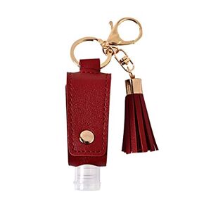 geneic 30ml Portable Empty Leakproof Plastic Travel Bottle for Hand Sanitizer with Tassels Leather Keychain Holder Carriers