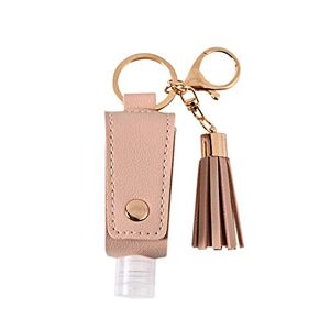 geneic 30ml Portable Empty Leakproof Plastic Travel Bottle for Hand Sanitizer with Tassels Leather Keychain Holder Carriers