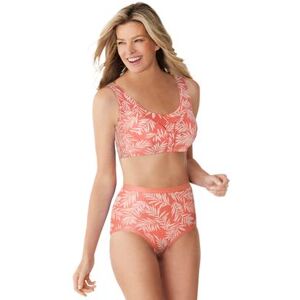 Plus Size Women's Cotton Back-Close Wireless Bra by Comfort Choice in Sweet Coral Palms (Size 50 D)