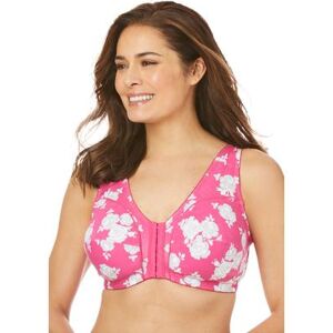 Plus Size Women's Cotton Front-Close Wireless Bra by Comfort Choice in Raspberry Sorbet Roses (Size 50 D)