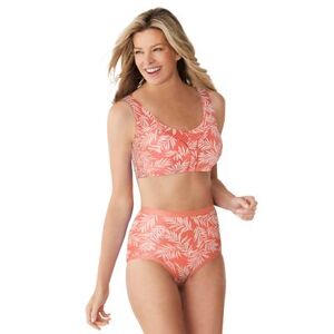 Plus Size Women's Cotton Back-Close Wireless Bra by Comfort Choice in Sweet Coral Palms (Size 38 D)