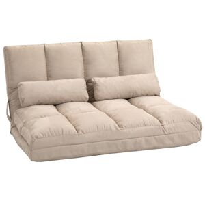 HOMCOM Sofa Bed Beige Convertible Floor Folding Couch Adjustable Metal Frame with Pillows   Aosom.com