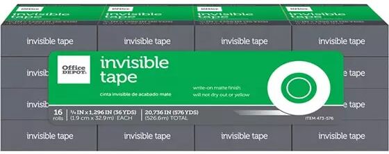 Office Depot Brand Office Depot Invisible Tape, 3/4in x 1296in, Clear, Pack of 16 rolls