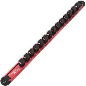 Precision Defined Aluminum Tool Socket Holder , Black, Single 1/4-Inch x 16 Clips , Heavy Duty Organizer, Brt Red, 14