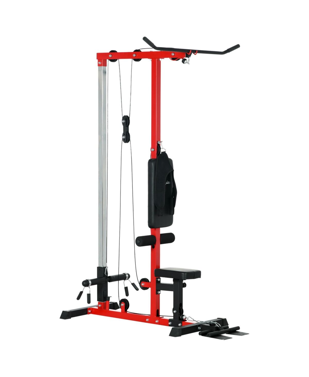Soozier Cable Machine Lat Pull Down Machines with Flip-Up Footplate - Black and red