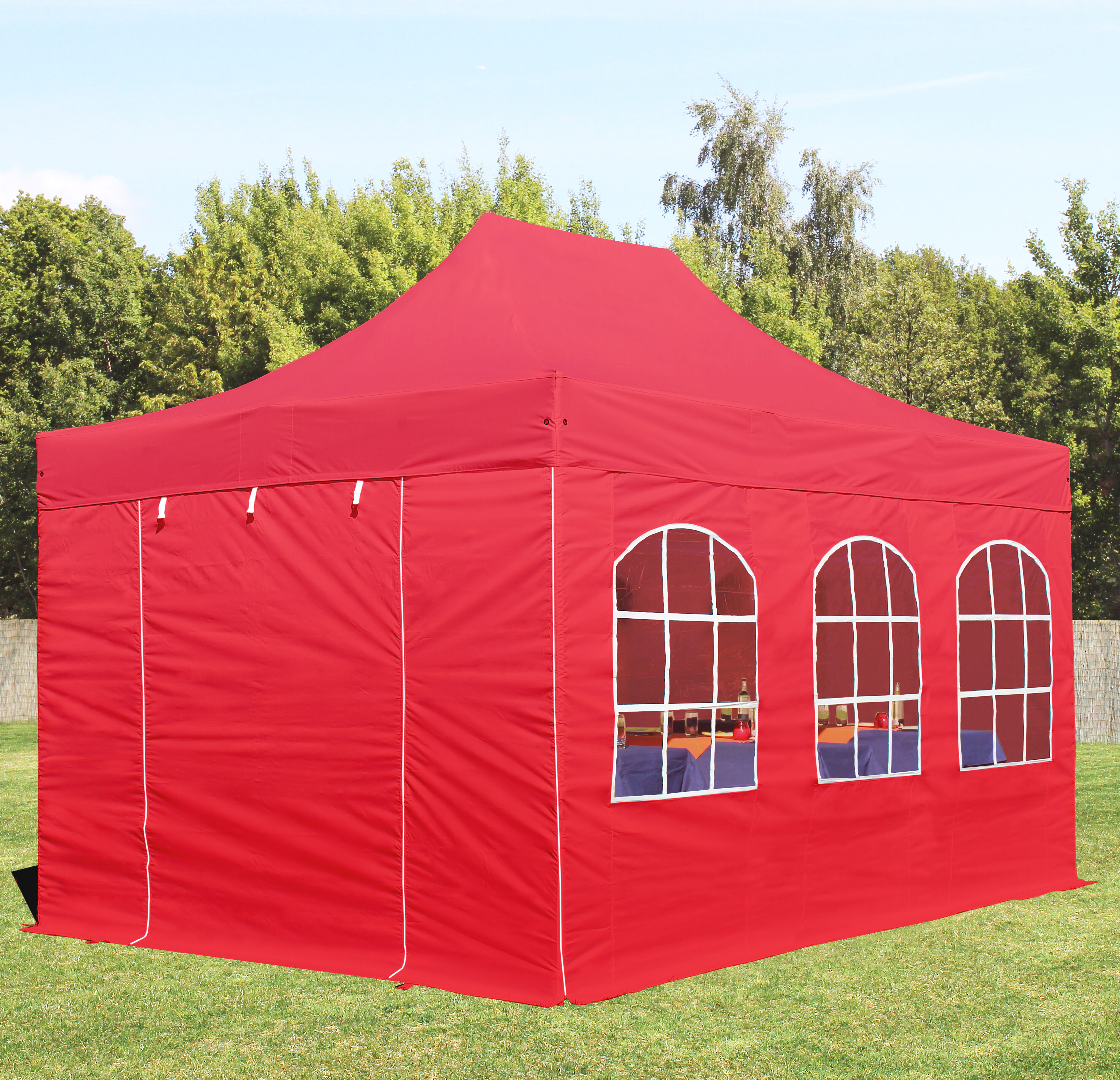 TOOLPORT Easy up Partytent 3x4,5m hoogwaardige polyester met een extra PVC coating 400 g/m² rood waterdicht Easy Up Tent, Pop Up Partytent, Harmonicatent, Vouwtent