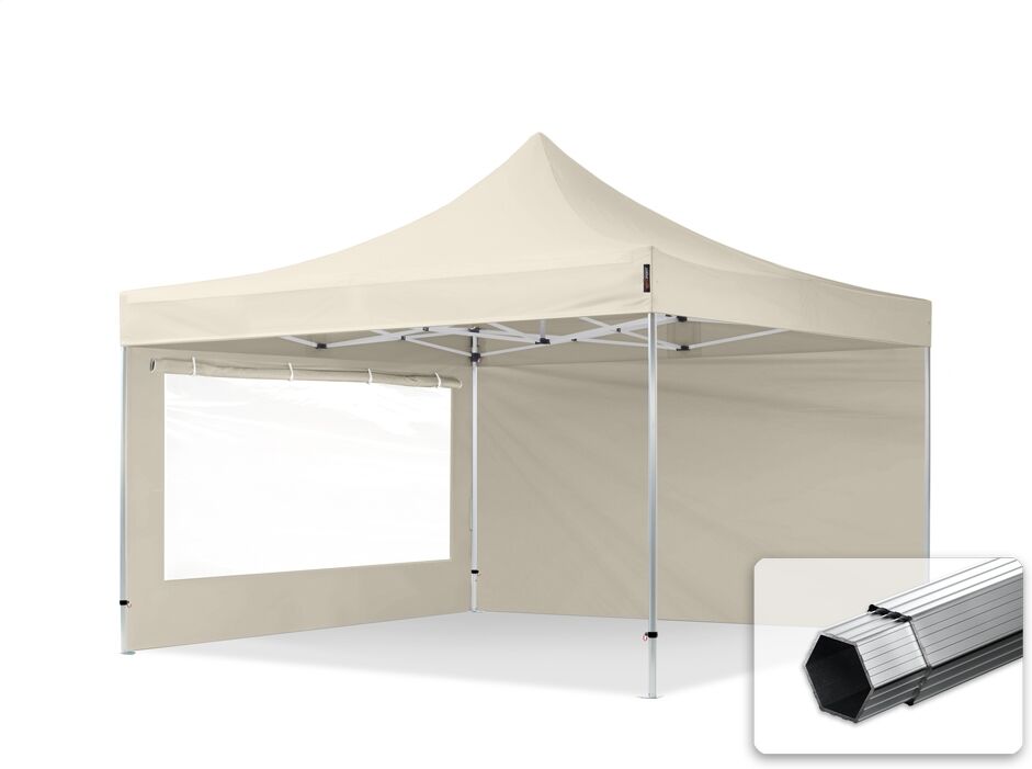 TOOLPORT Easy up Partytent 4x4m Hoogwaardig polyester 400 g/m² crème waterdicht Easy Up Tent, Pop Up Partytent, Harmonicatent, Vouwtent