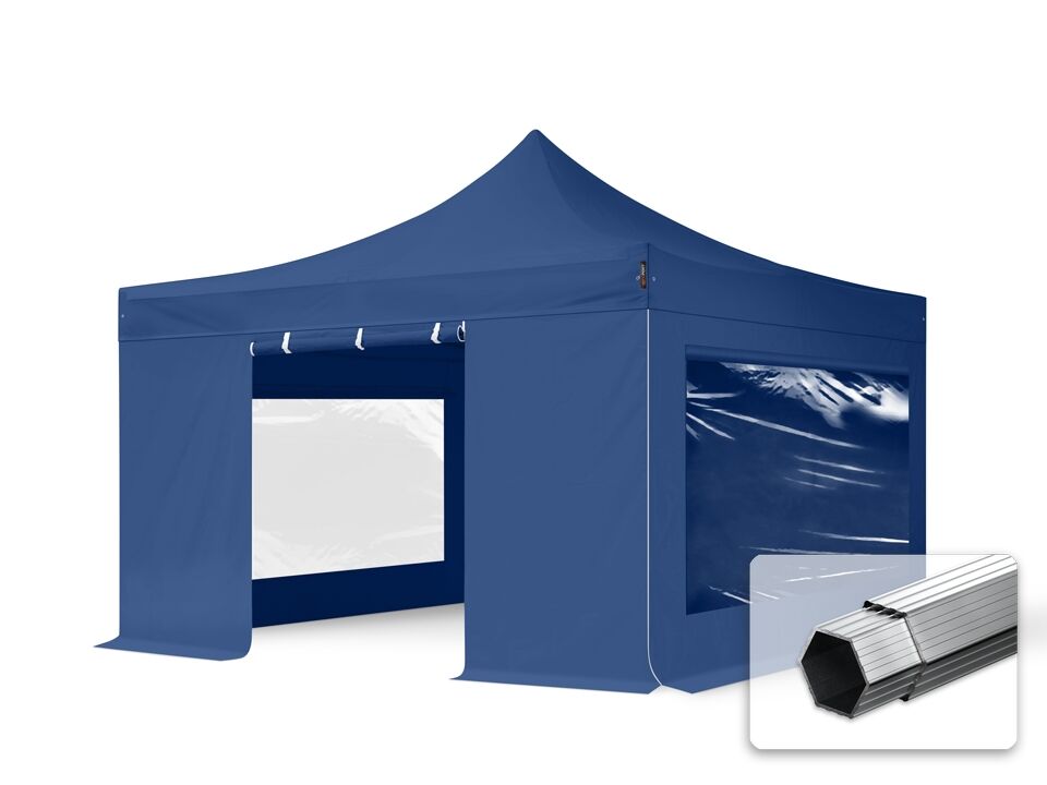 TOOLPORT Easy up Partytent 4x4m Hoogwaardig polyester 400 g/m² blauw waterdicht Easy Up Tent, Pop Up Partytent, Harmonicatent, Vouwtent