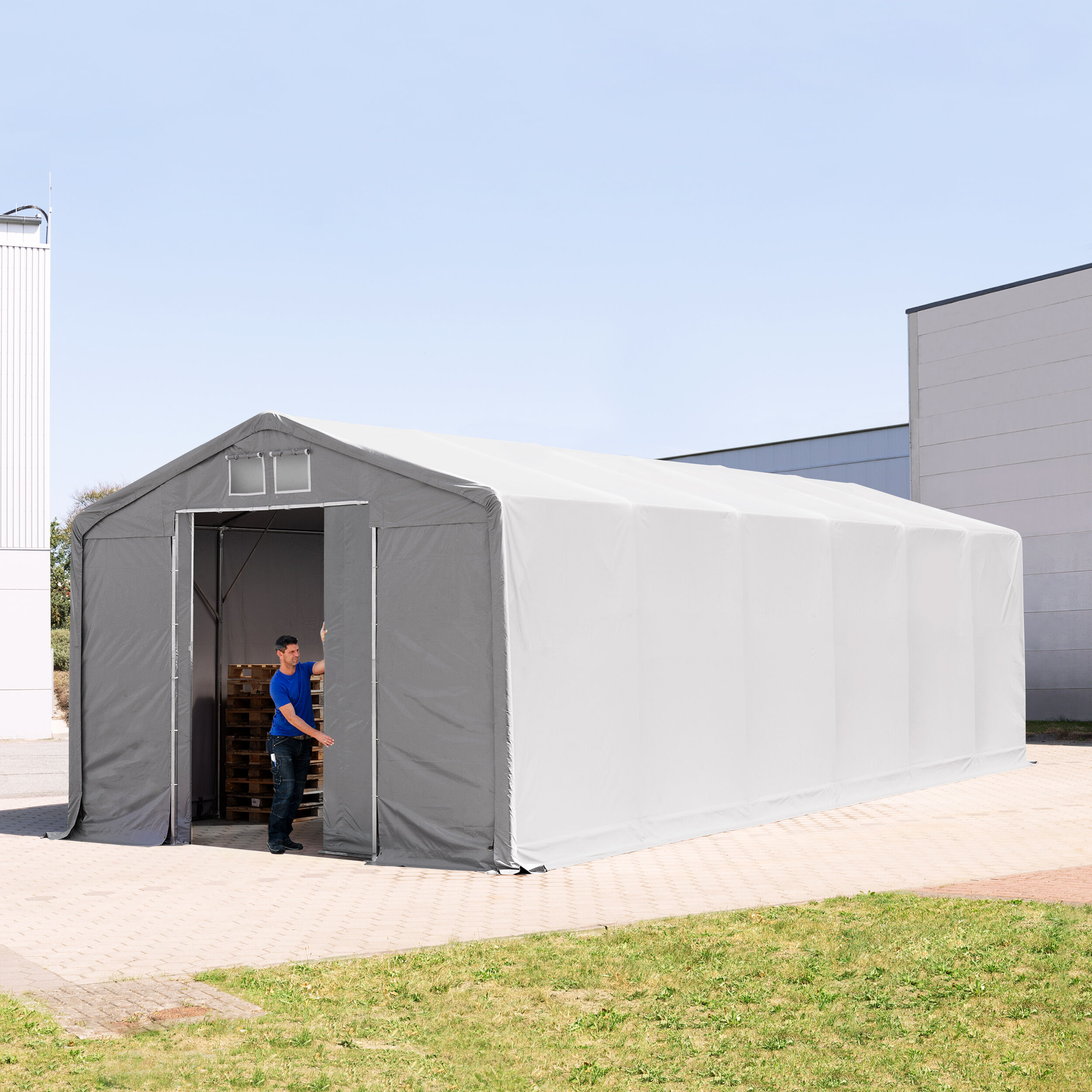TOOLPORT Tenthal 5x12m PVC 550 g/m² grijs waterdicht Opslagtent, Industriële Tent