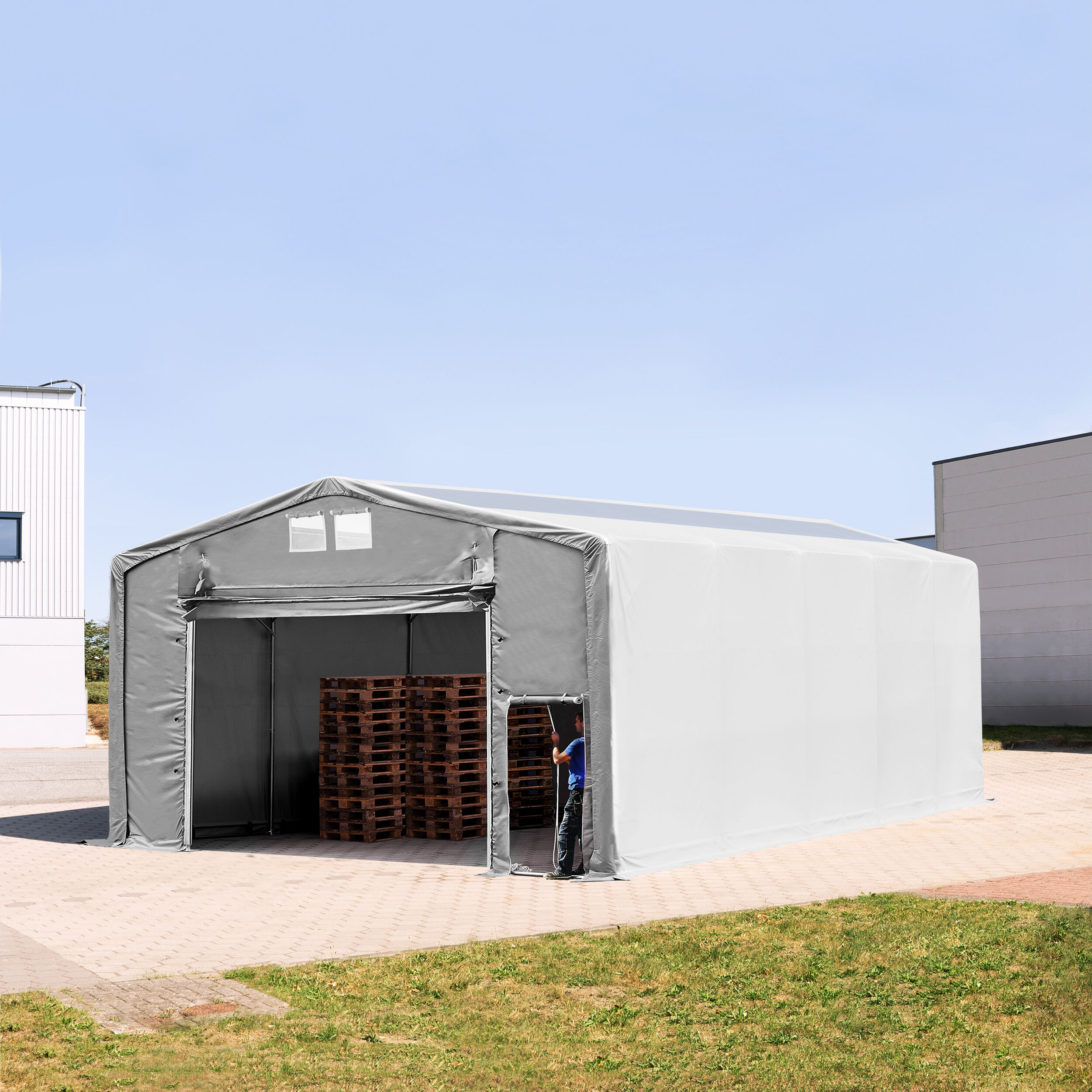 TOOLPORT Tenthal 8x10m PVC 550 g/m² grijs waterdicht Opslagtent, Industriële Tent