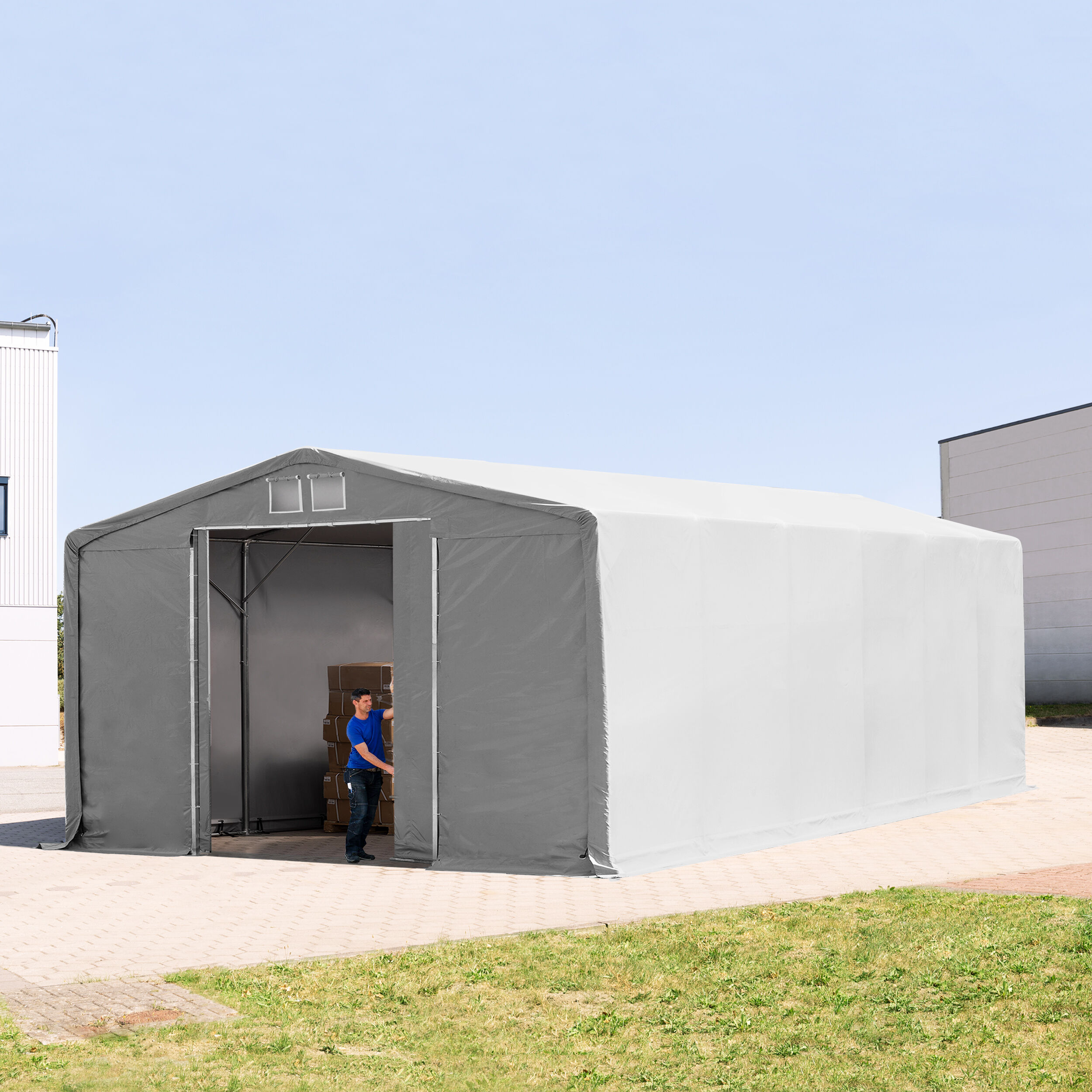 TOOLPORT Tenthal 8x12m PVC 550 g/m² grijs waterdicht Opslagtent, Industriële Tent
