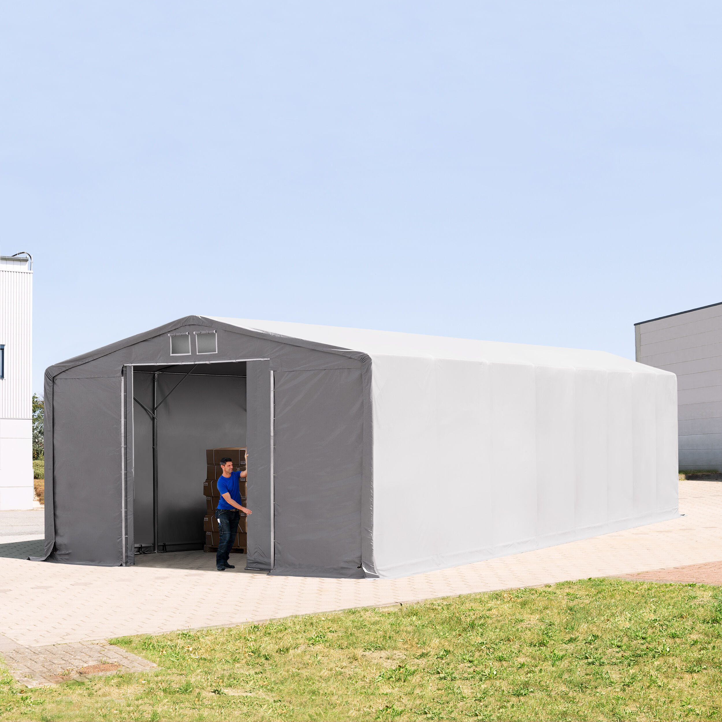 TOOLPORT Tenthal 8x16m PVC 720 g/m² grijs waterdicht Opslagtent, Industriële Tent
