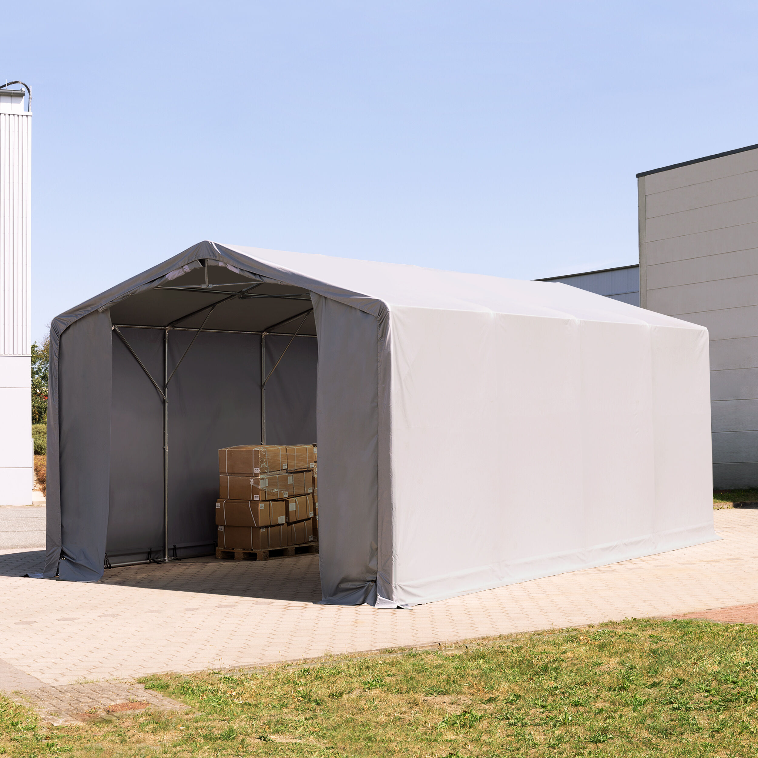TOOLPORT Tenthal 5x8m PVC 550 g/m² grijs waterdicht Opslagtent, Industriële Tent