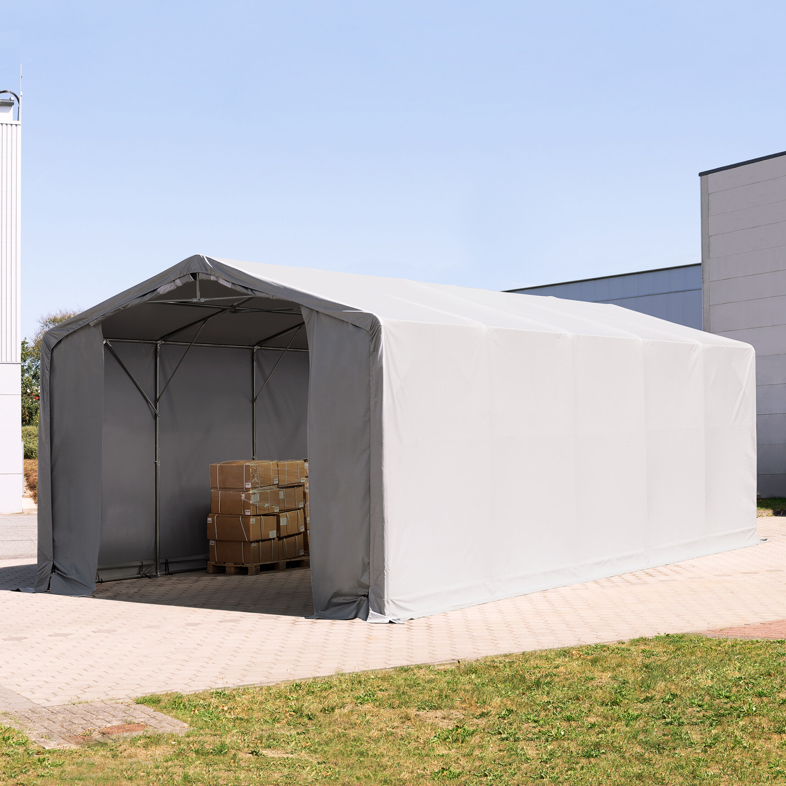 TOOLPORT Tenthal 6x10m PVC 720 g/m² grijs waterdicht Opslagtent, Industriële Tent
