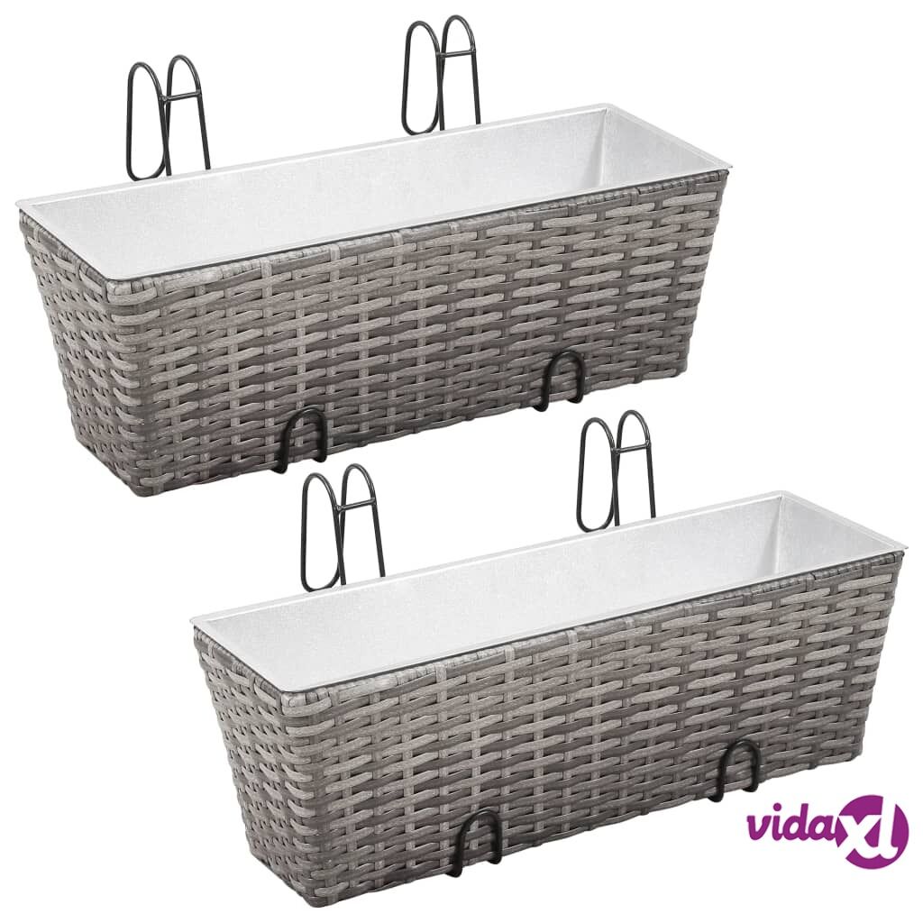 vidaXL Balcony Raised Beds 2 pcs 50 cm Grey Poly Rattan