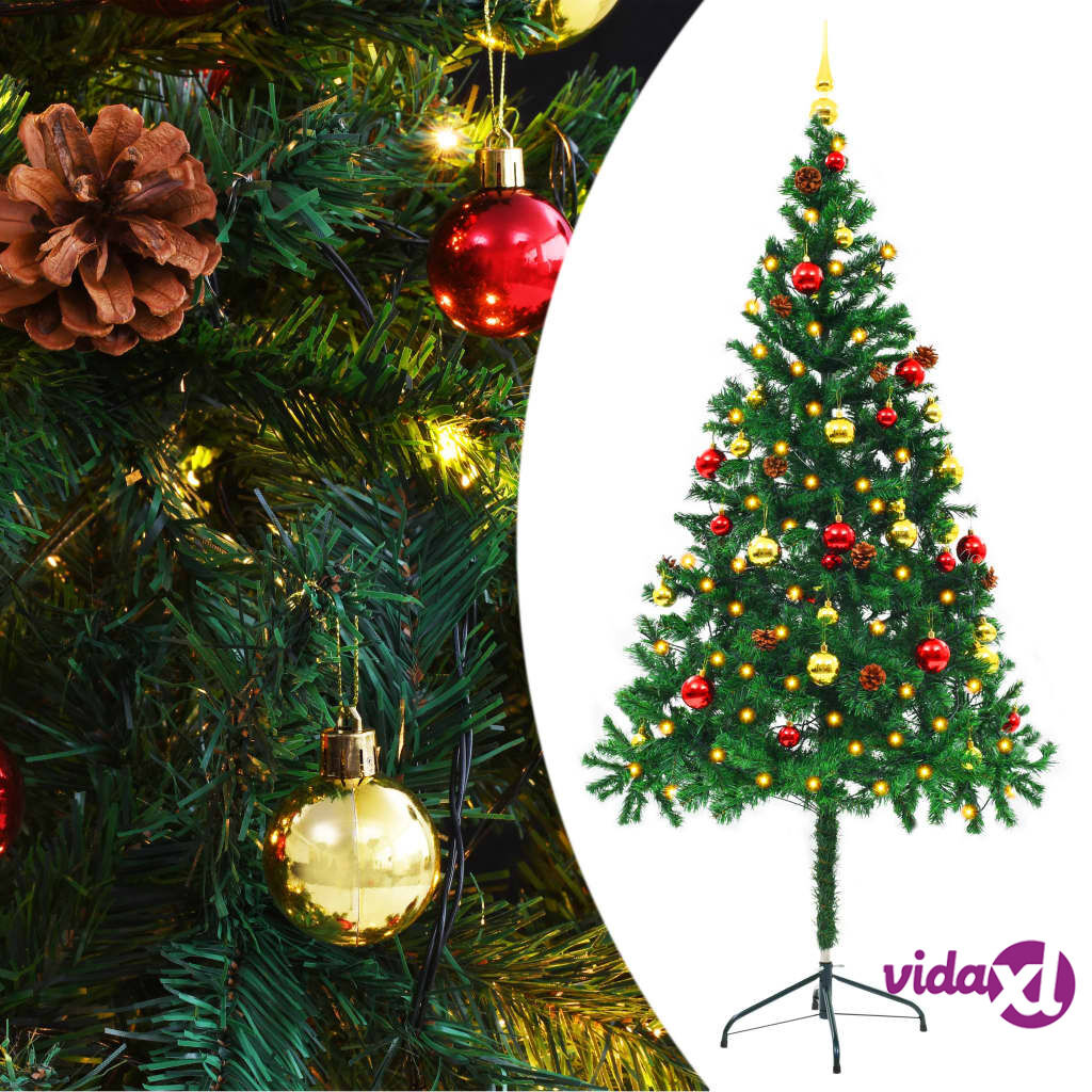 vidaXL Artificial Christmas Tree with Baubles and LEDs Green 180 cm