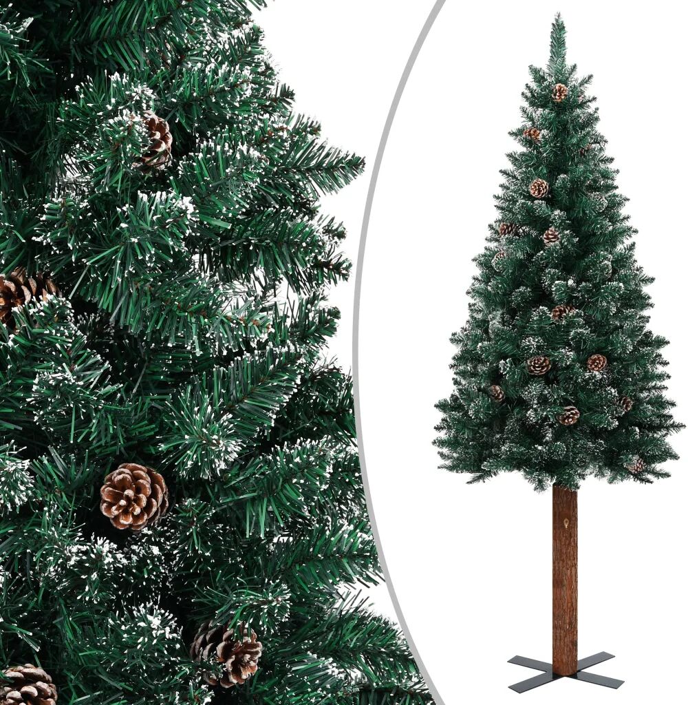 vidaXL Sapin de Noël mince bois véritable et neige blanche Vert 180cm