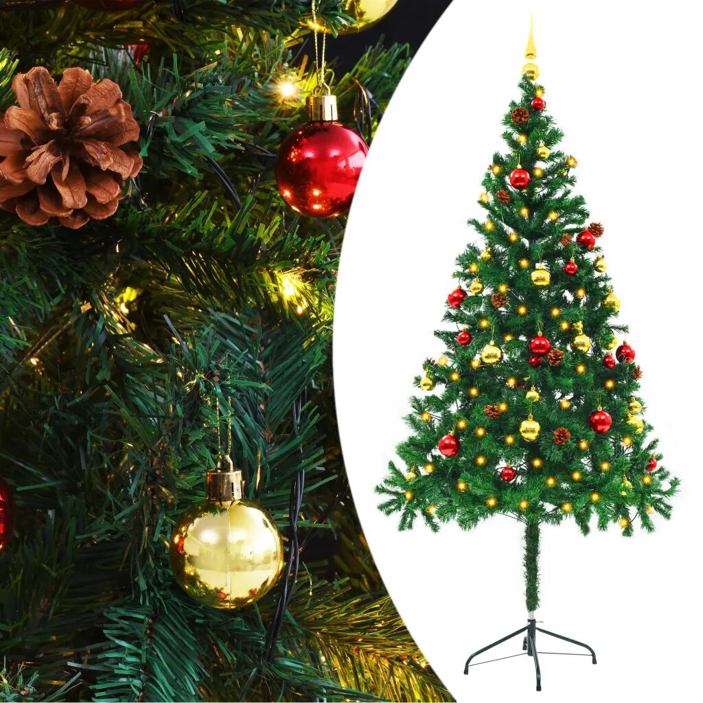 vidaXL Arbre de Noël artificiel avec boules et LED Vert 180 cm