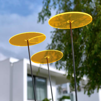 Cazador-del-sol, Sonnenfänger Tres mit Schwingstab, 1,75 m hoch, Ø 200 mm, Acrylglas, gelb, 3er Set
