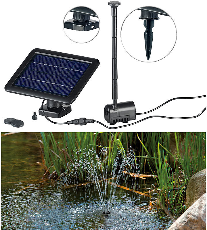 Royal Gardineer Teich- und Springbrunnen-Pumpe mit 2-Watt-Solarpanel und Akkubetrieb