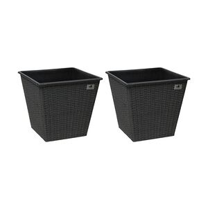 Gartenfreude Pflanzkübel aus Polyrattan 2er Set 32 x 32 x 32 cm, anthrazit