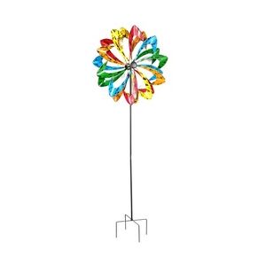 Lex Metall Doppel Windrad 210x62cm Windspiel Gartendeko Balkon Terrasse multicolor