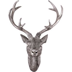 SPETEBO Hirschgeweih 10 Ender - Wand Deko in Silber Optik 40x30 cm - Hirschkopf Skulptur Jagd Geweih