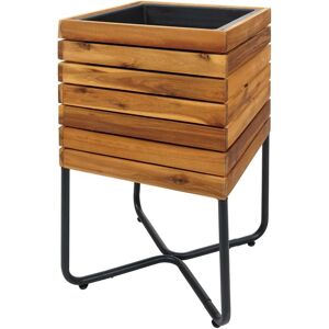 Pflanzkasten HHG 585, Pflanzkübel Blumenkasten, quadratisch 60x33x33cm Outdoor Stahl Akazie Holz MVG-zertifiziert, braun - brown