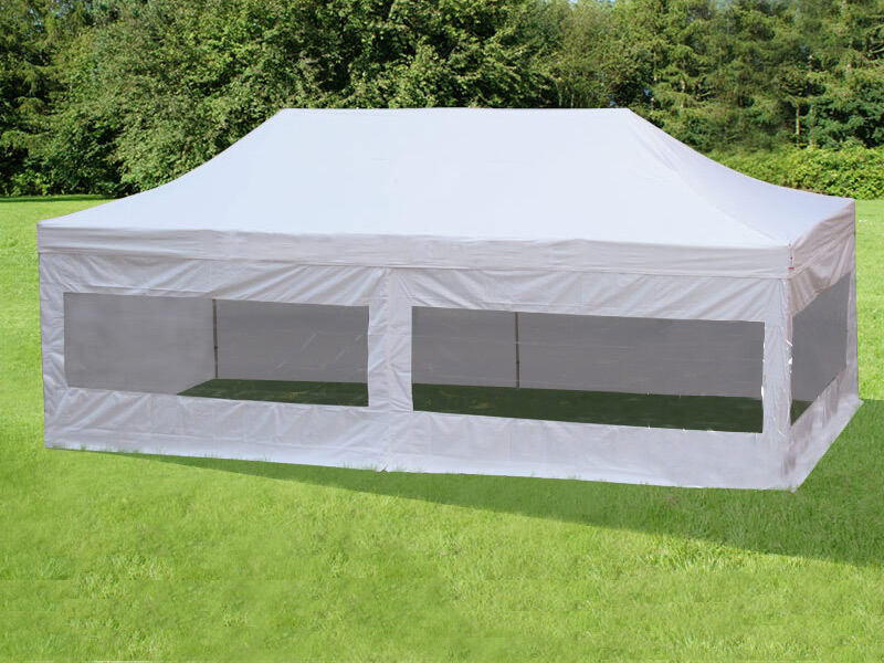 Dancover Faltzelt Faltpavillon Wasserdicht FleXtents PRO 4x8m Weiß, mit 6 Seitenwänden