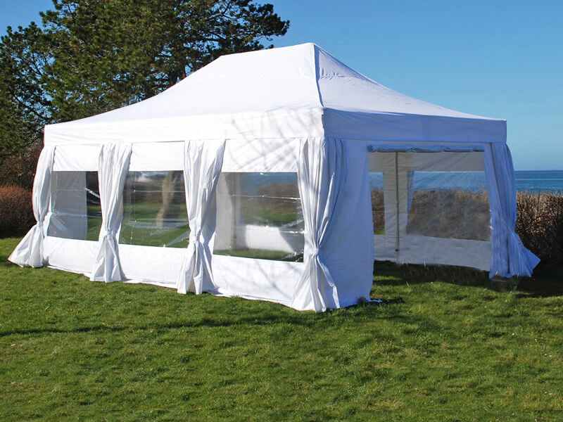 Dancover Faltzelt Faltpavillon Wasserdicht FleXtents PRO 4x6m Weiß, mit 8 Seitenwänden & Gardinen