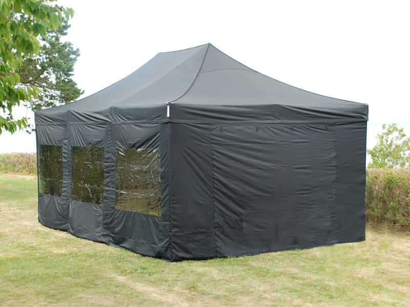 Dancover Faltzelt Faltpavillon Wasserdicht FleXtents PRO 4x6m Schwarz, mit 8 Seitenwänden